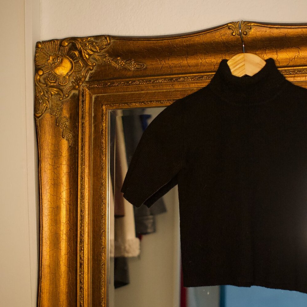 Black Ribbed Turtleneck Shirt